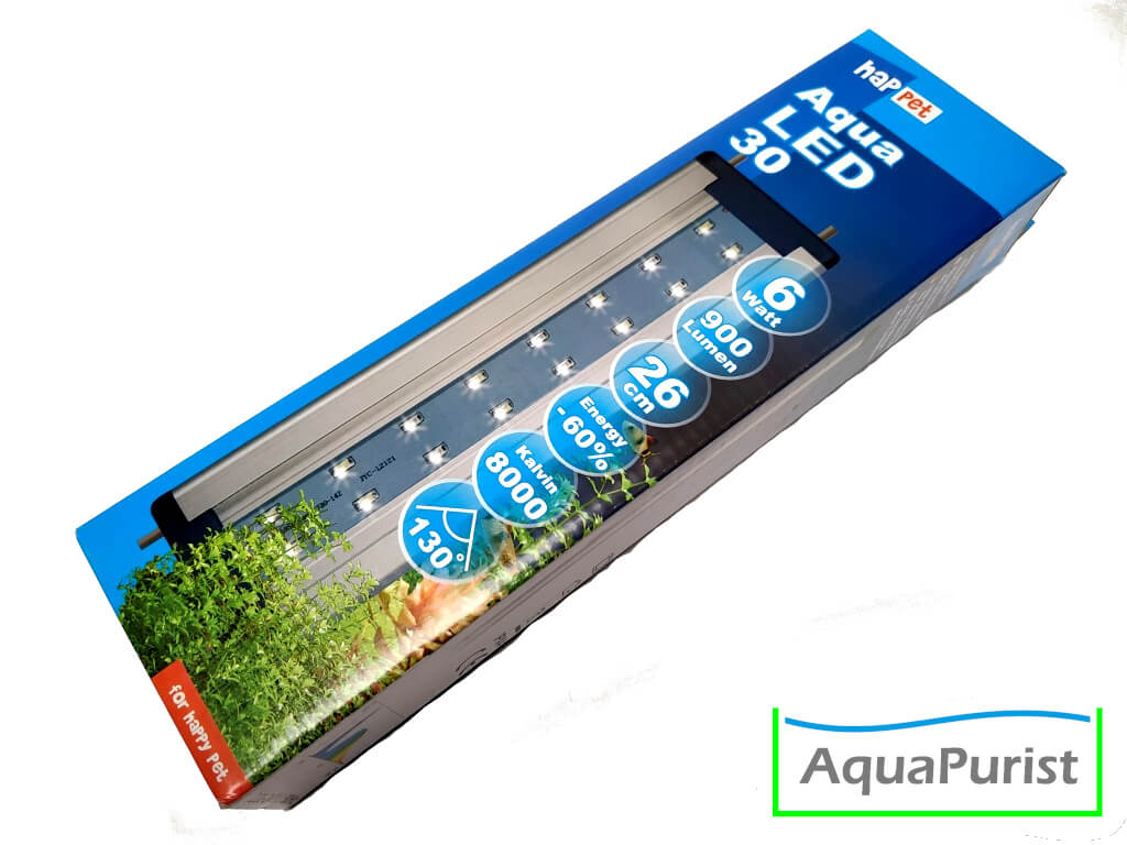 Aqua LED 30 cm Aufsetzleuchte 1 Verpackung einer Aqua-LED-Aquarienleuchte