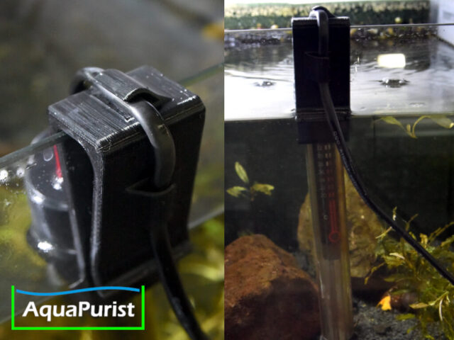 Heizstab-Halterung am Rand eines Aquariums