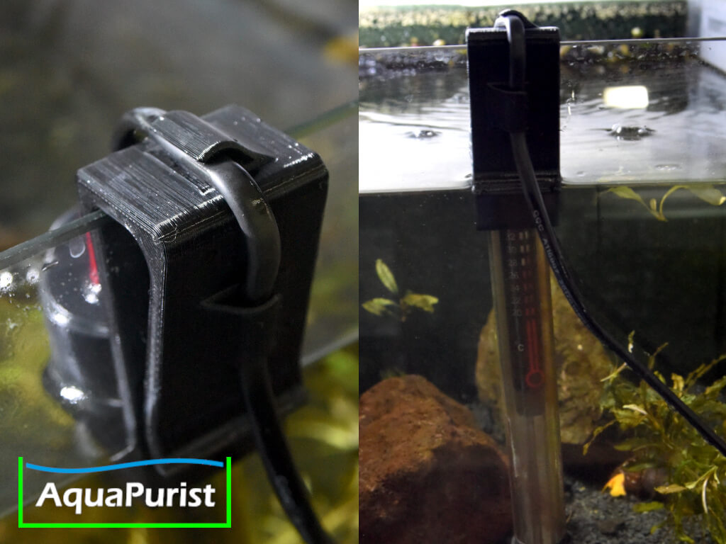 Heizstab-Halterung am Rand eines Aquariums