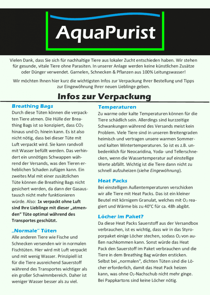 AquaPurist Info-Flyer zur Eingewöhnung und Versand-001